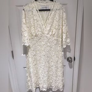 Lace cream Kiyonna Bridal midi dress 2X